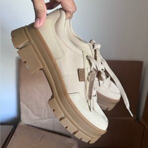 UGG Cream Canvas Platform Lug Sneakers
